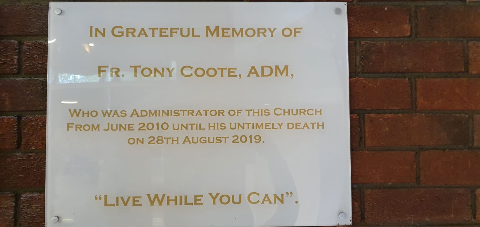 Plaque for Fr. Tony